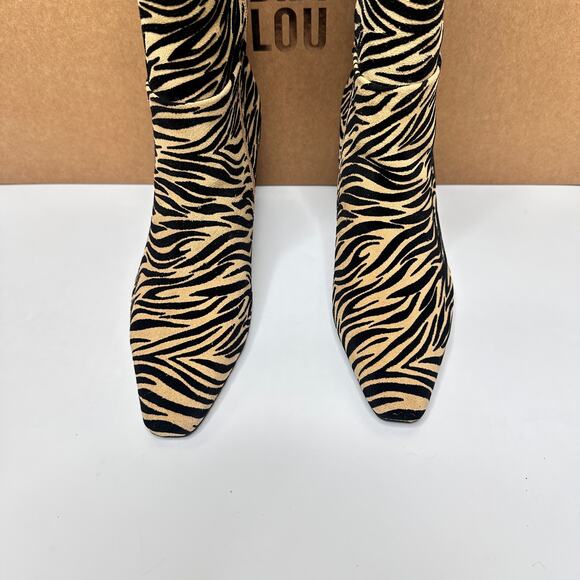 SOLD Anthropologie Bibi Lou Zebra Suede Leather Knee High Stiletto Boots - Picture 10 of 15
